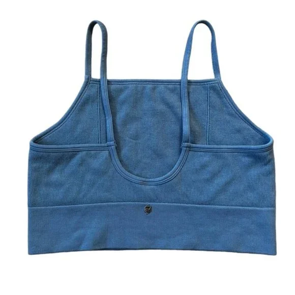 Fabletics Blue Ribbed Midi Bralette - Picture 3 of 7